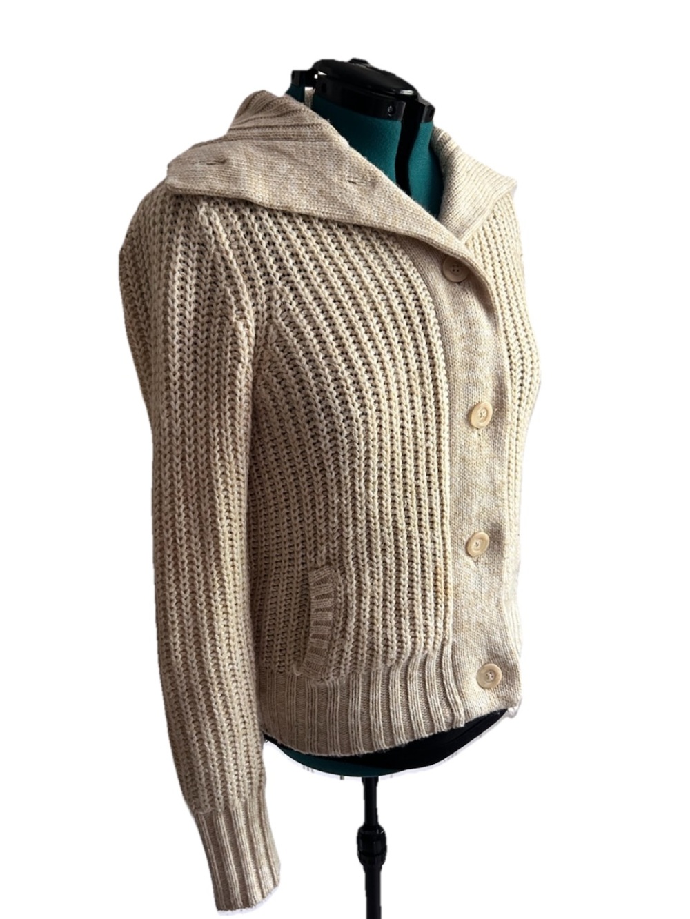 Mossimo Supply Co Chunky Knit Cardigan Sweater Large Cream Shawl Collar